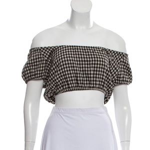 REFORMATION Plaid Off the Shoulder Top